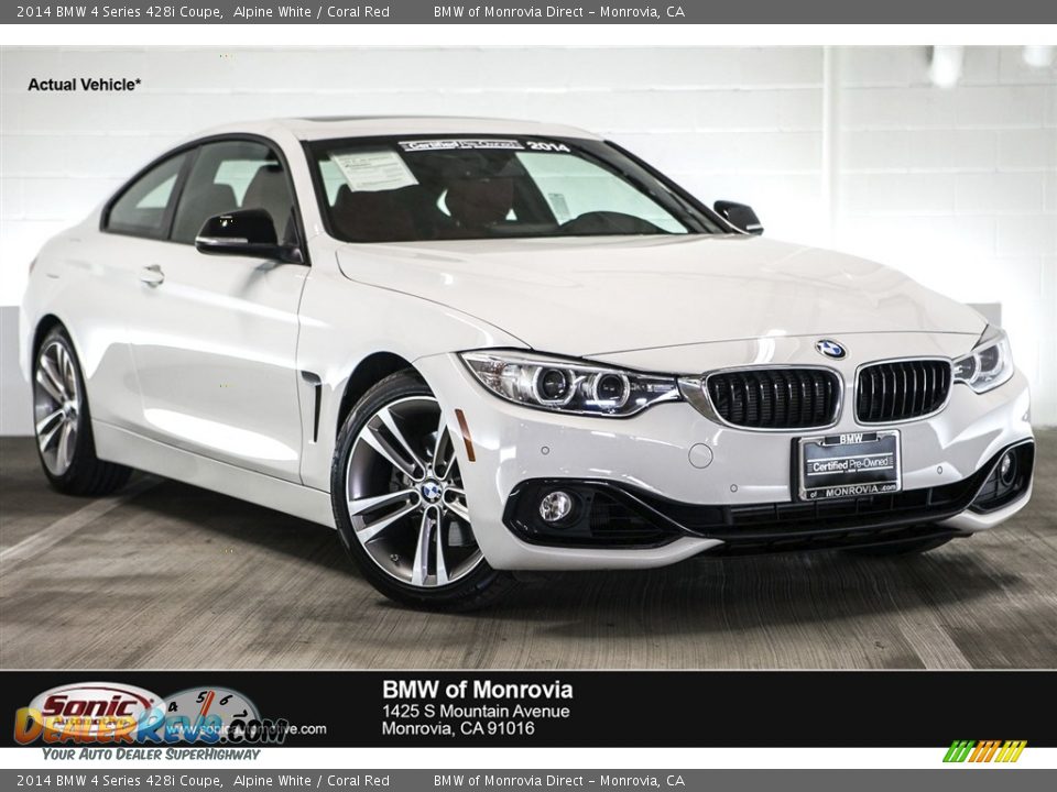 2014 BMW 4 Series 428i Coupe Alpine White / Coral Red Photo #1