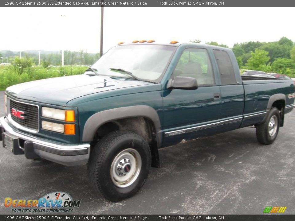 1996 GMC Sierra 2500 SLE Extended Cab 4x4 Emerald Green Metallic / Beige Photo #1