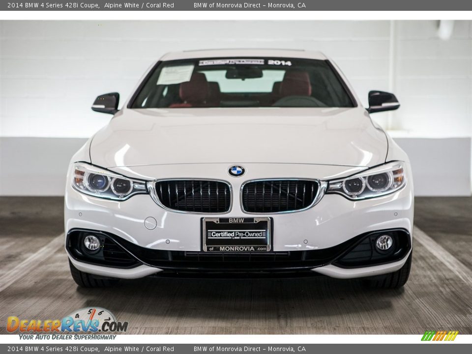 2014 BMW 4 Series 428i Coupe Alpine White / Coral Red Photo #2