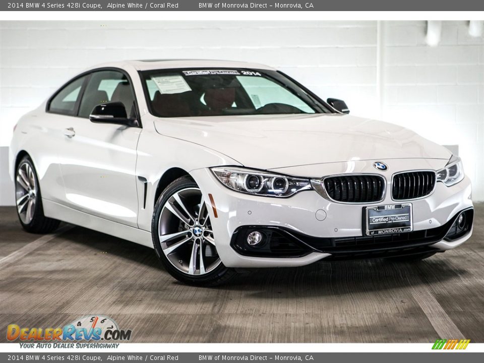 2014 BMW 4 Series 428i Coupe Alpine White / Coral Red Photo #12