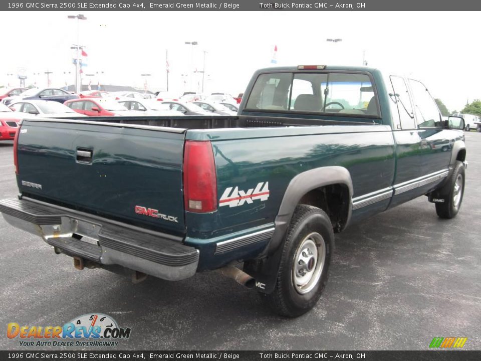 1996 GMC Sierra 2500 SLE Extended Cab 4x4 Emerald Green Metallic / Beige Photo #4