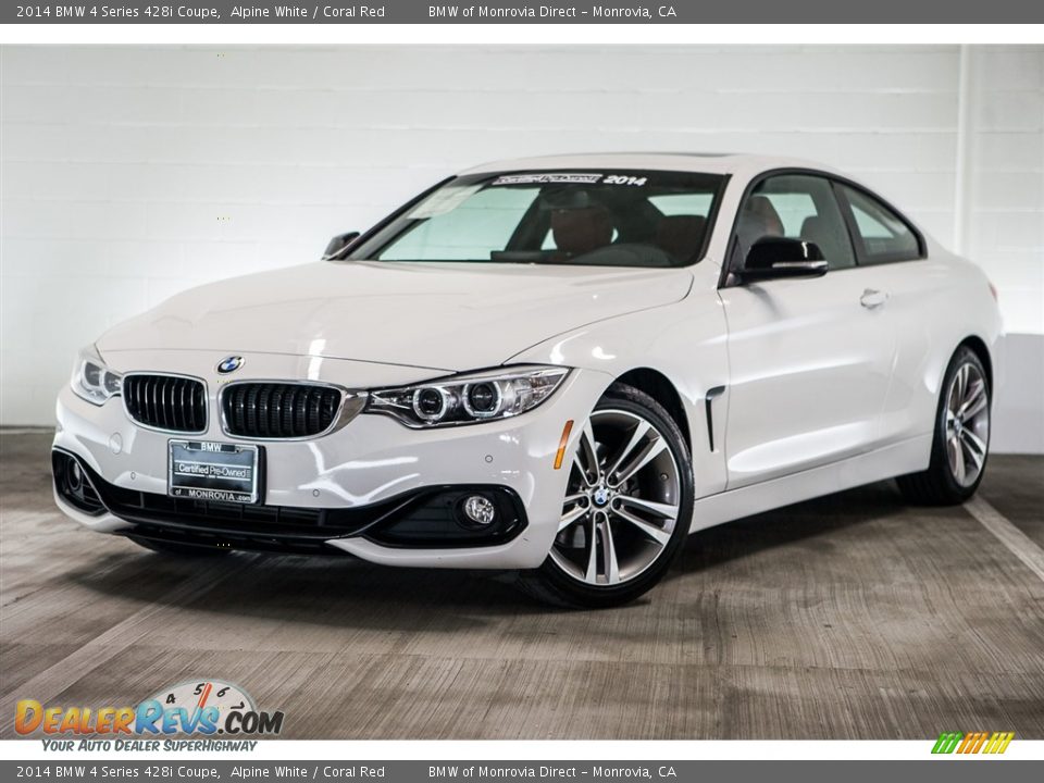 2014 BMW 4 Series 428i Coupe Alpine White / Coral Red Photo #14