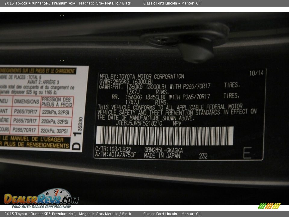 2015 Toyota 4Runner SR5 Premium 4x4 Magnetic Gray Metallic / Black Photo #24