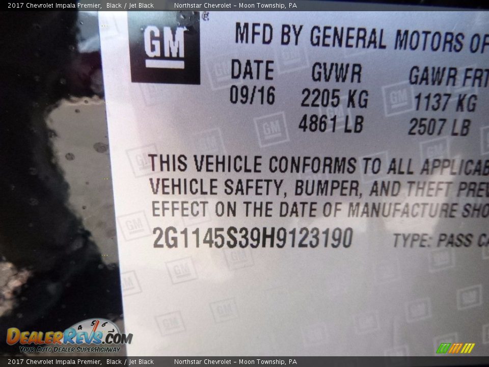 2017 Chevrolet Impala Premier Black / Jet Black Photo #14
