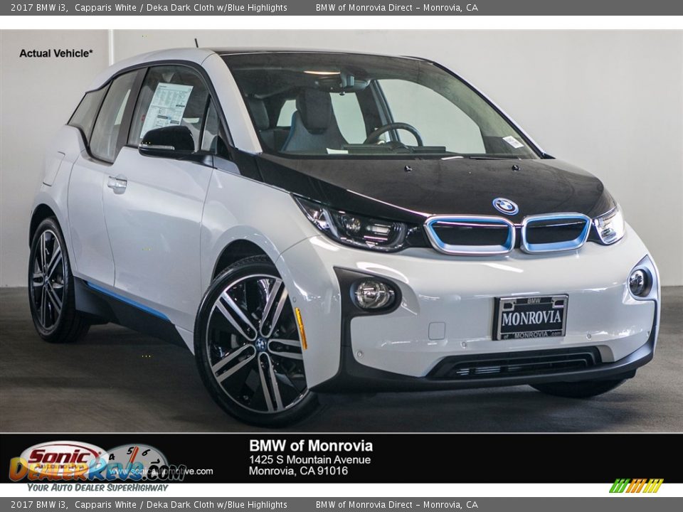 2017 BMW i3 Capparis White / Deka Dark Cloth w/Blue Highlights Photo #1