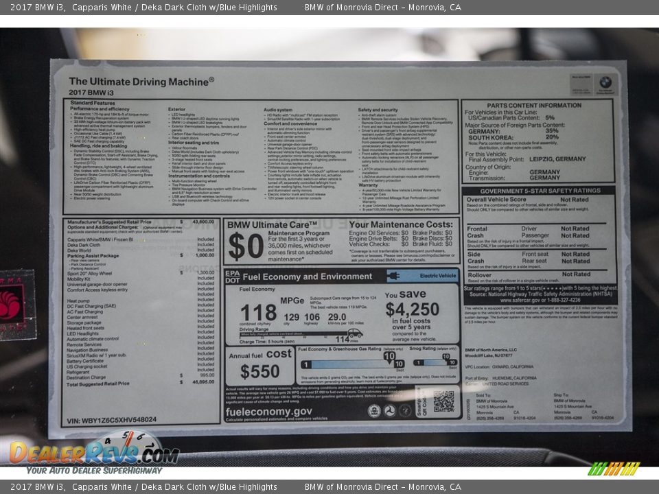 2017 BMW i3  Window Sticker Photo #10