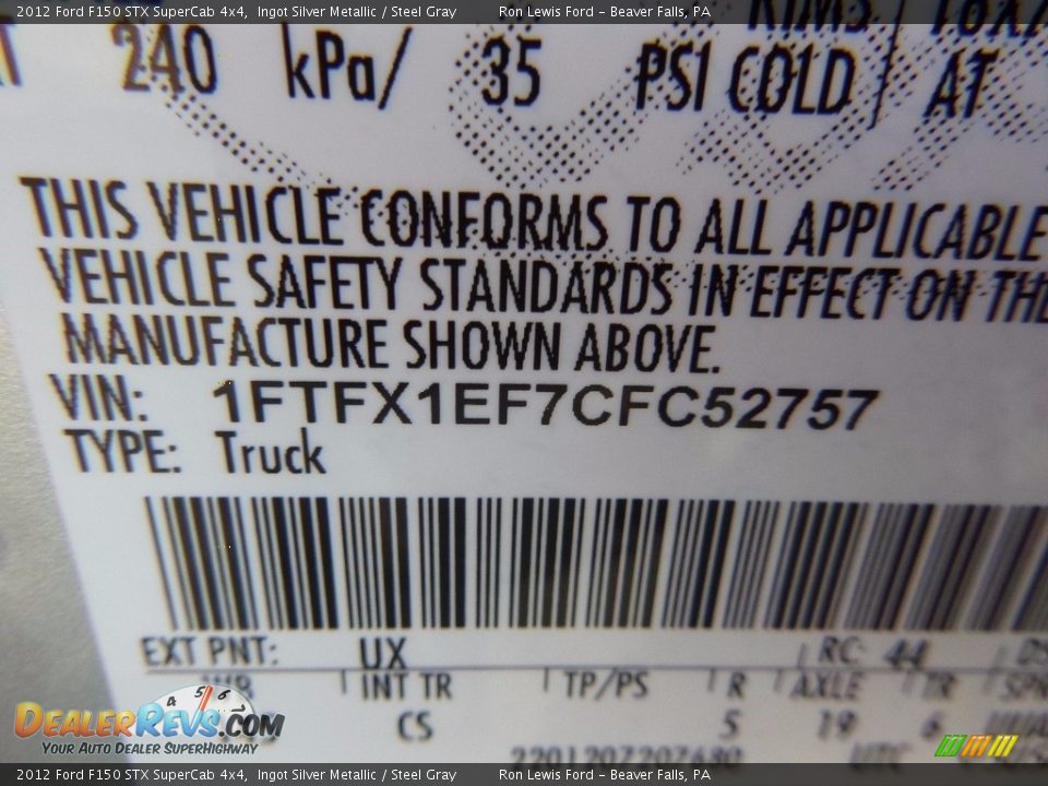 2012 Ford F150 STX SuperCab 4x4 Ingot Silver Metallic / Steel Gray Photo #15