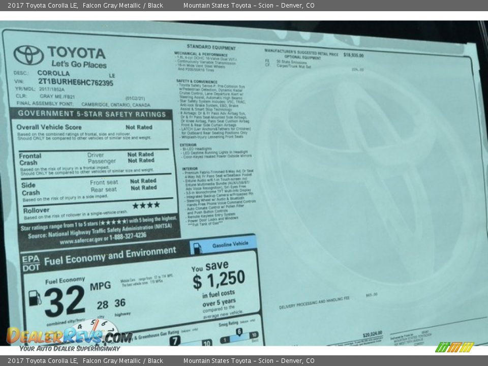 2017 Toyota Corolla LE Falcon Gray Metallic / Black Photo #10