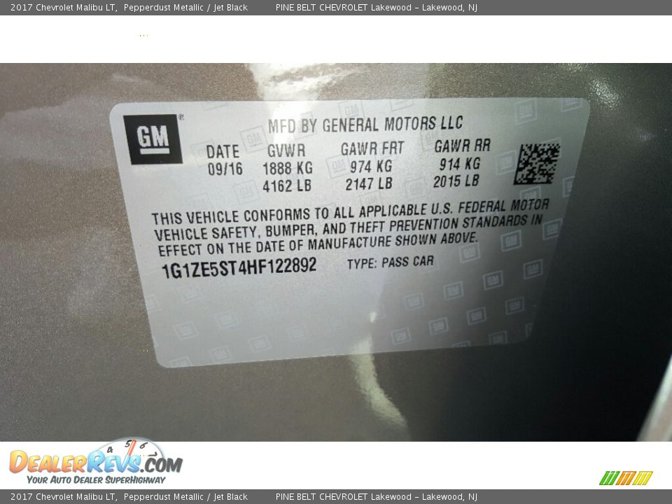 2017 Chevrolet Malibu LT Pepperdust Metallic / Jet Black Photo #7