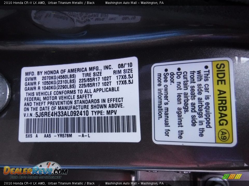 2010 Honda CR-V LX AWD Urban Titanium Metallic / Black Photo #19