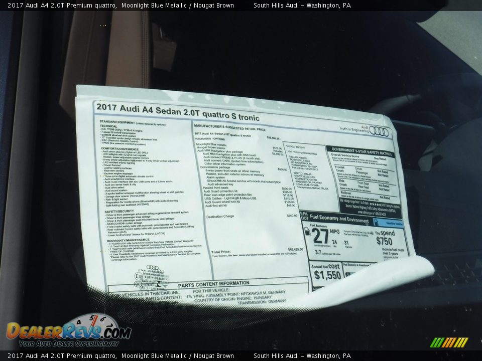 2017 Audi A4 2.0T Premium quattro Moonlight Blue Metallic / Nougat Brown Photo #9