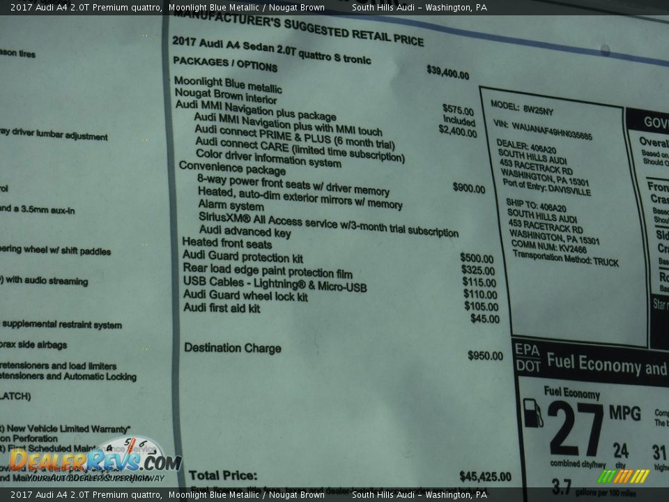 2017 Audi A4 2.0T Premium quattro Moonlight Blue Metallic / Nougat Brown Photo #10