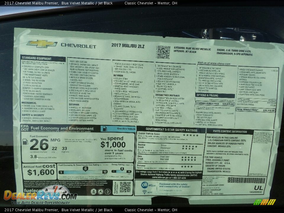 2017 Chevrolet Malibu Premier Blue Velvet Metallic / Jet Black Photo #4