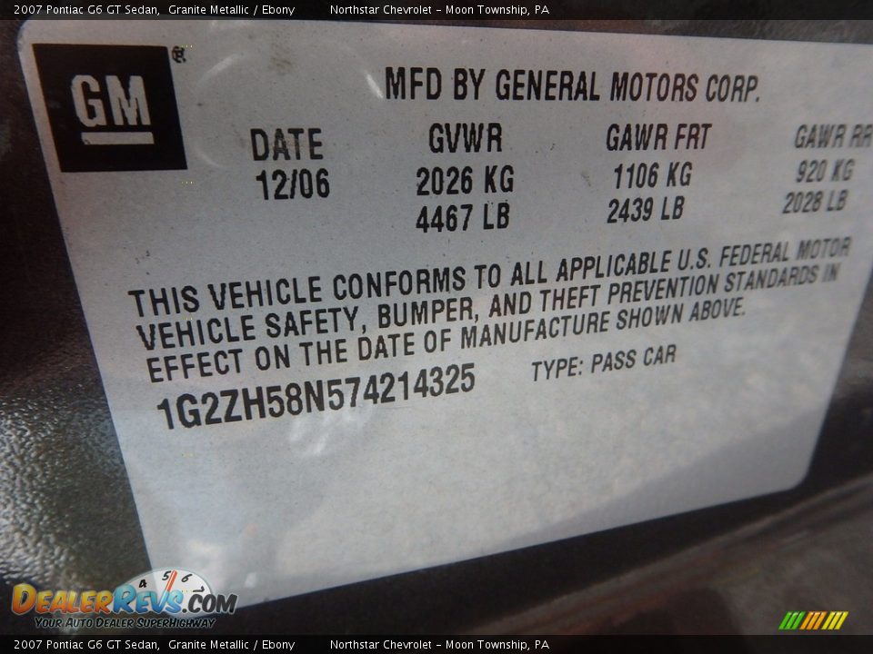 2007 Pontiac G6 GT Sedan Granite Metallic / Ebony Photo #14