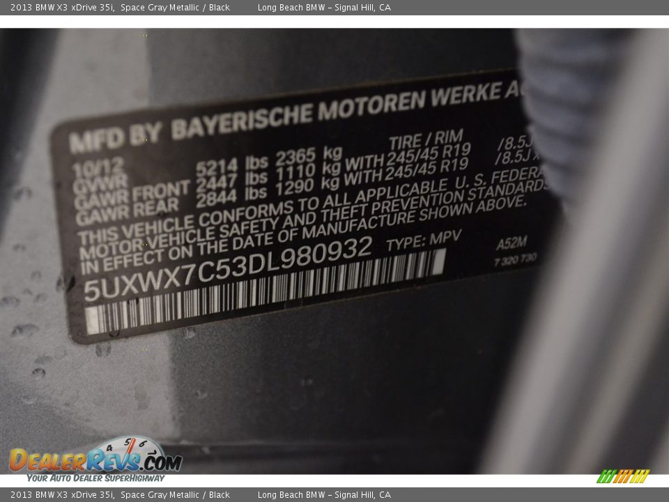 2013 BMW X3 xDrive 35i Space Gray Metallic / Black Photo #30