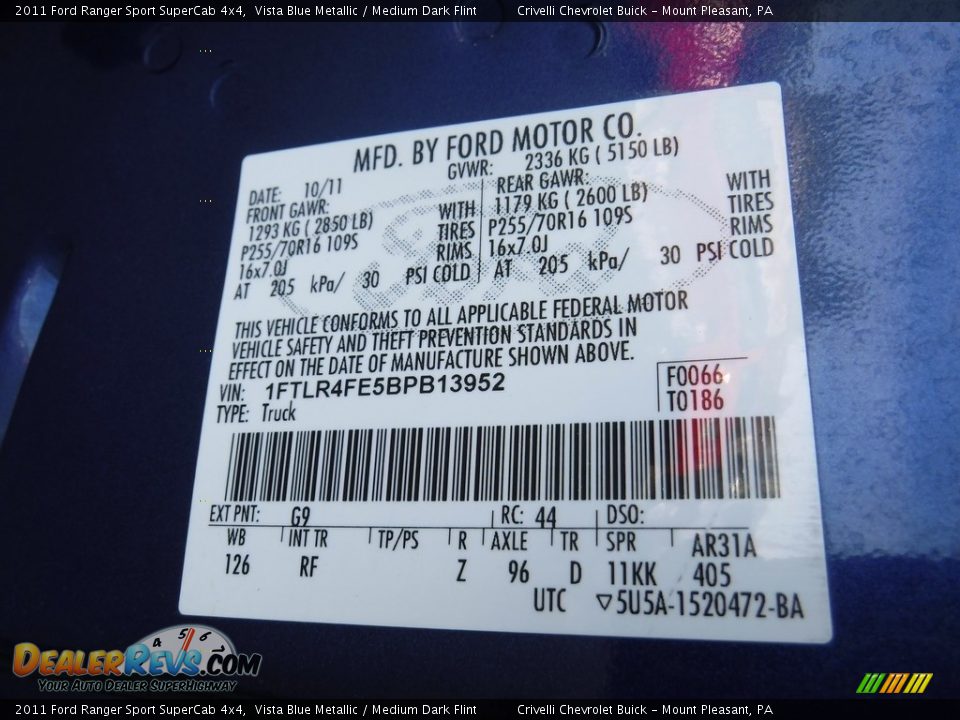 2011 Ford Ranger Sport SuperCab 4x4 Vista Blue Metallic / Medium Dark Flint Photo #34