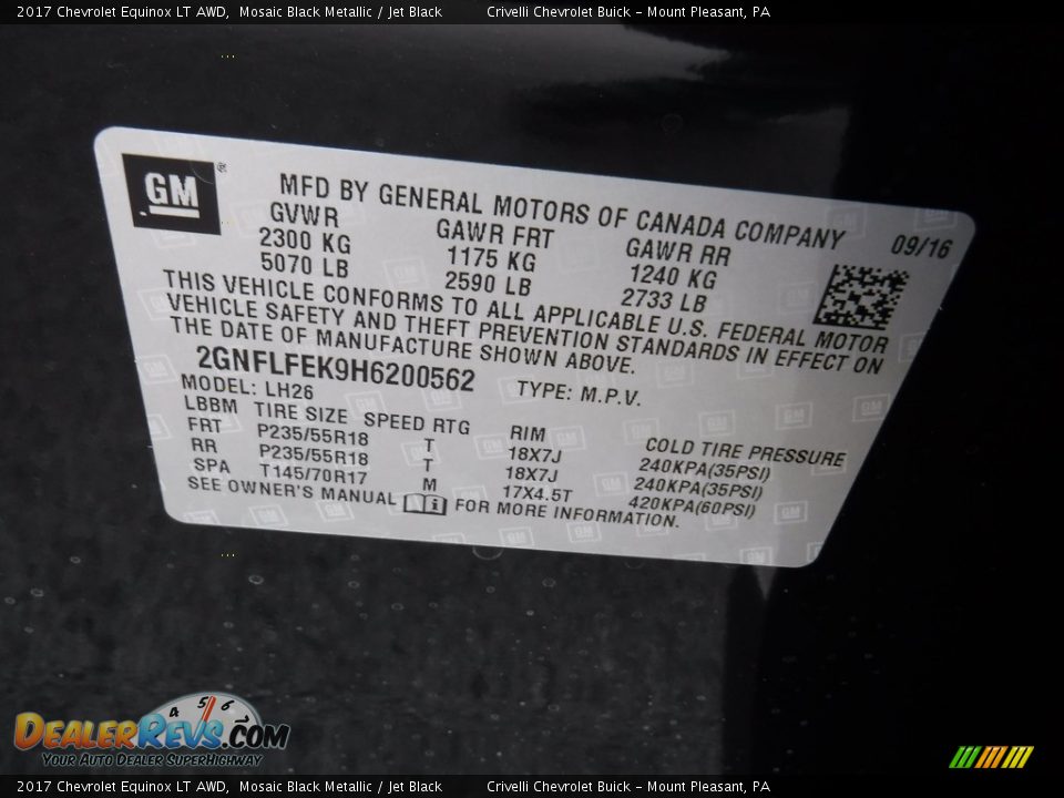 2017 Chevrolet Equinox LT AWD Mosaic Black Metallic / Jet Black Photo #25