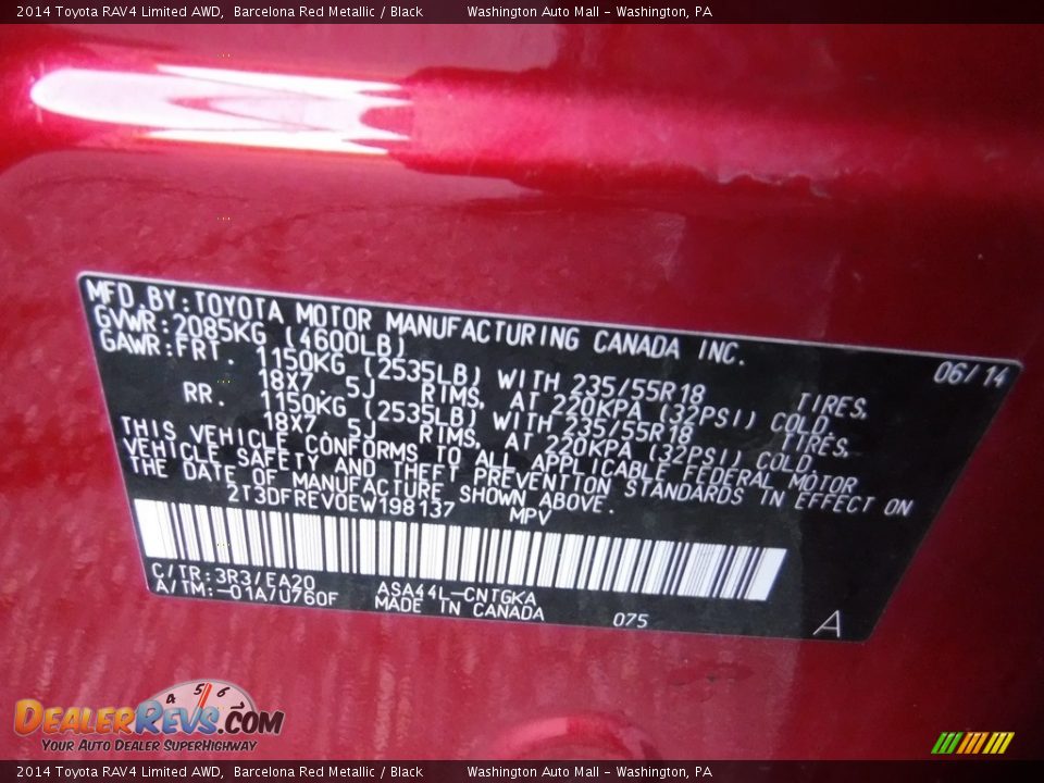 2014 Toyota RAV4 Limited AWD Barcelona Red Metallic / Black Photo #24