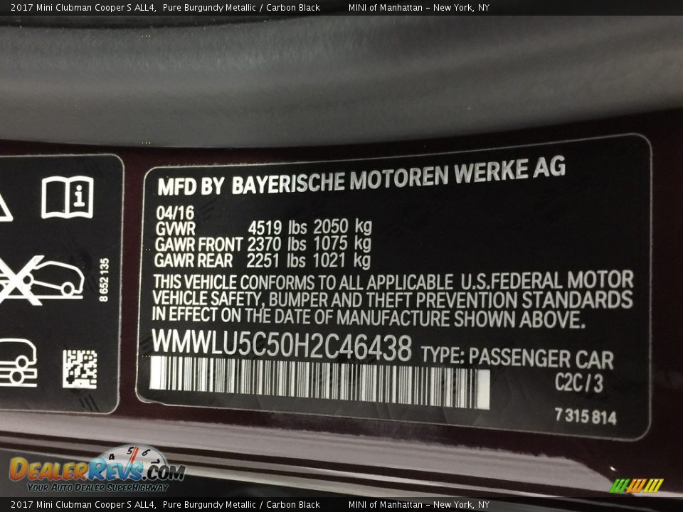 2017 Mini Clubman Cooper S ALL4 Pure Burgundy Metallic / Carbon Black Photo #28