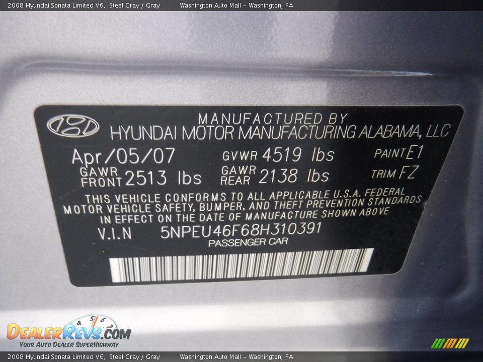2008 Hyundai Sonata Limited V6 Steel Gray / Gray Photo #26