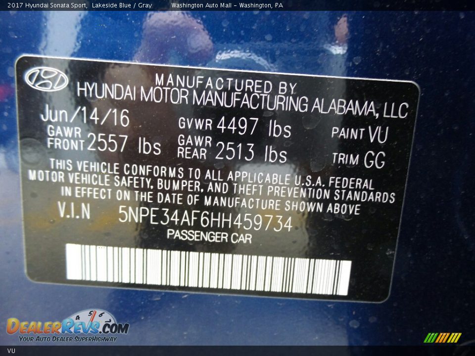 Hyundai Color Code VU Lakeside Blue