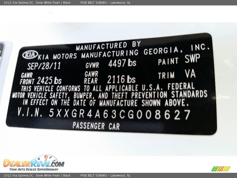 2012 Kia Optima SX Snow White Pearl / Black Photo #22