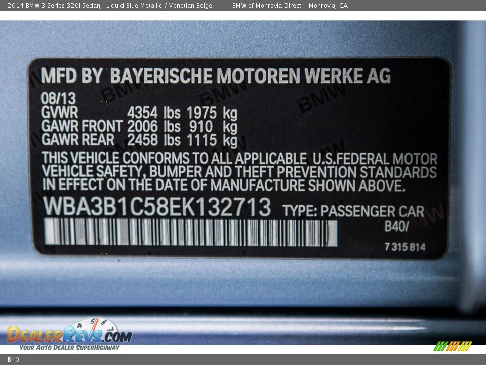 BMW Color Code B40 Liquid Blue Metallic