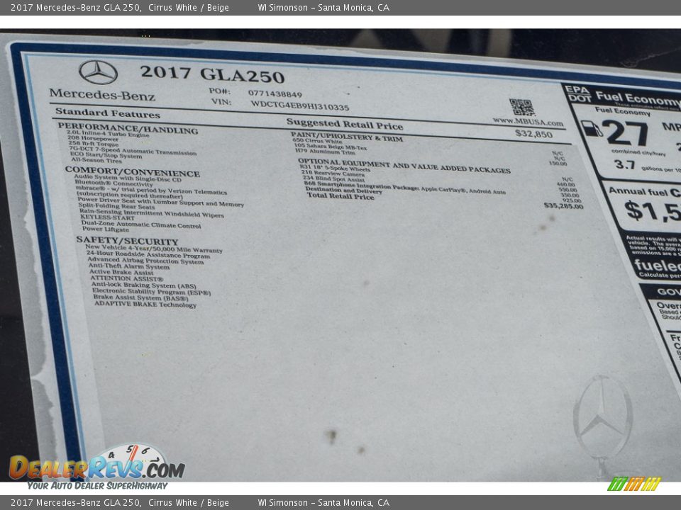 2017 Mercedes-Benz GLA 250 Cirrus White / Beige Photo #11