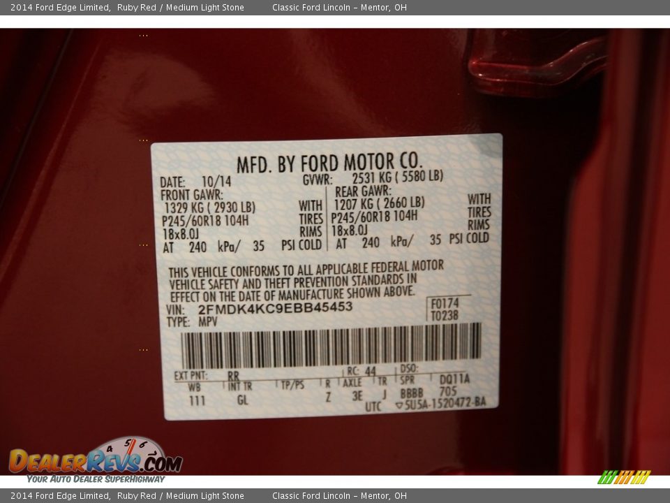 2014 Ford Edge Limited Ruby Red / Medium Light Stone Photo #18