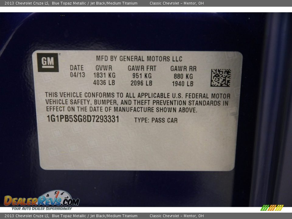 2013 Chevrolet Cruze LS Blue Topaz Metallic / Jet Black/Medium Titanium Photo #17