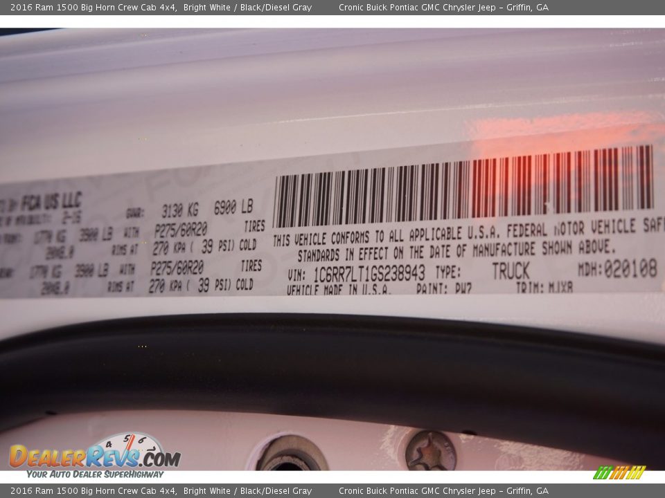 2016 Ram 1500 Big Horn Crew Cab 4x4 Bright White / Black/Diesel Gray Photo #18