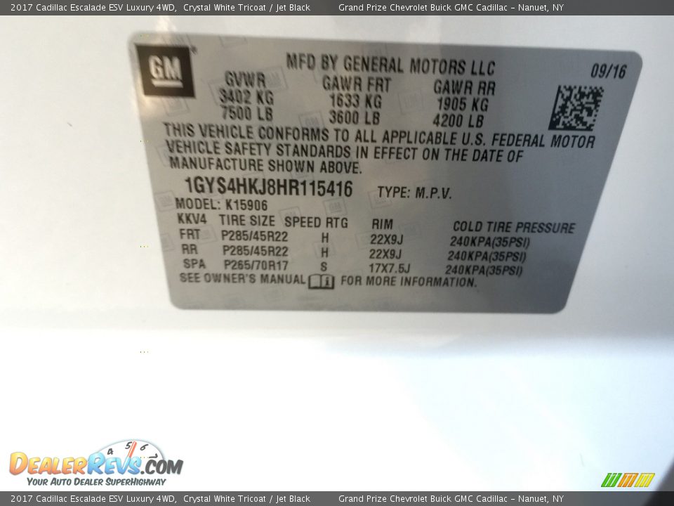 2017 Cadillac Escalade ESV Luxury 4WD Crystal White Tricoat / Jet Black Photo #11