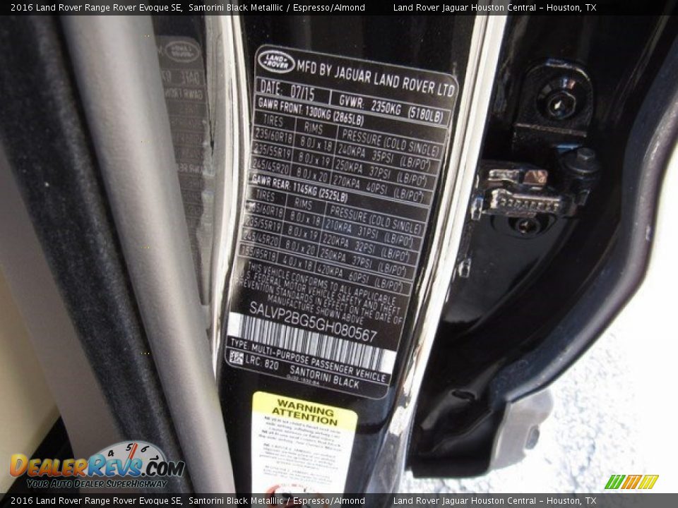 2016 Land Rover Range Rover Evoque SE Santorini Black Metalllic / Espresso/Almond Photo #15