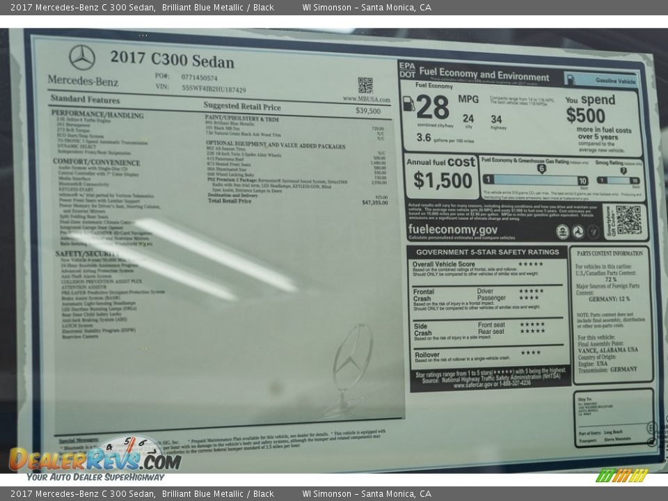 2017 Mercedes-Benz C 300 Sedan Window Sticker Photo #11