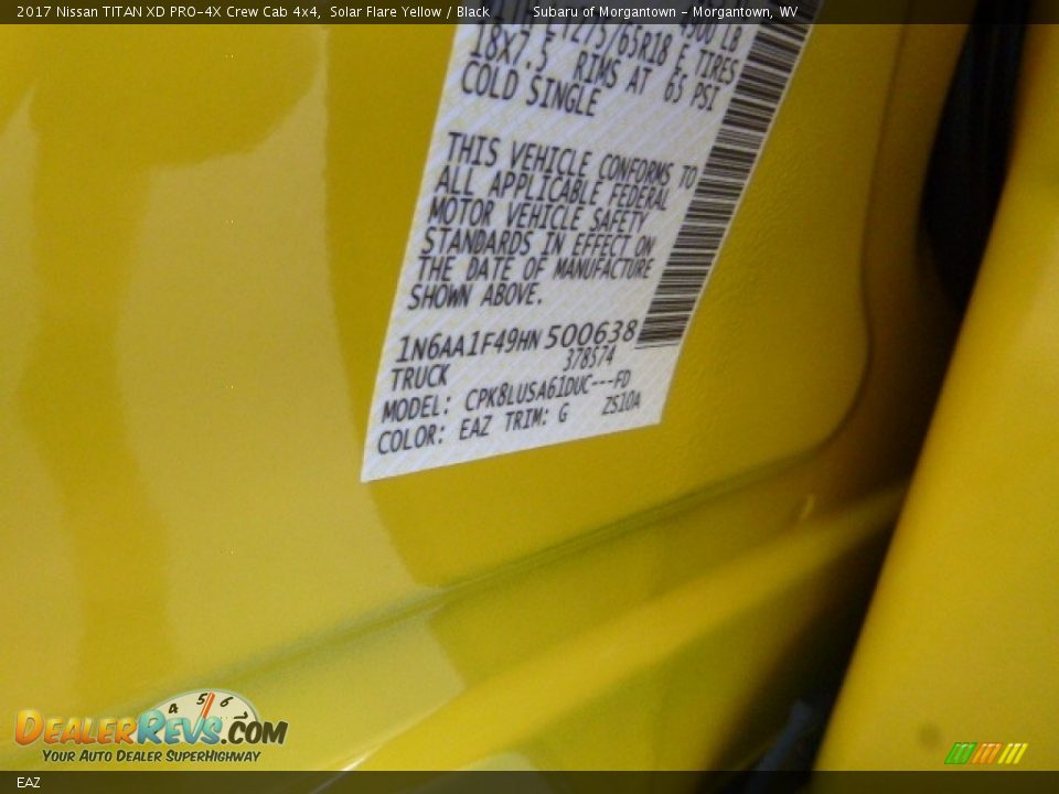 Nissan Color Code EAZ Solar Flare Yellow