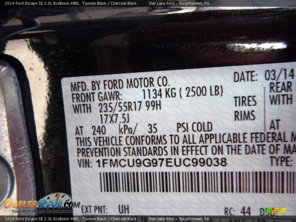 2014 Ford Escape SE 2.0L EcoBoost 4WD Tuxedo Black / Charcoal Black Photo #14