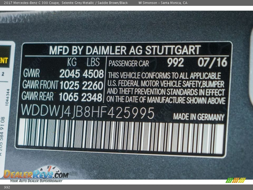 Mercedes-Benz Color Code 992 Selenite Grey Metallic