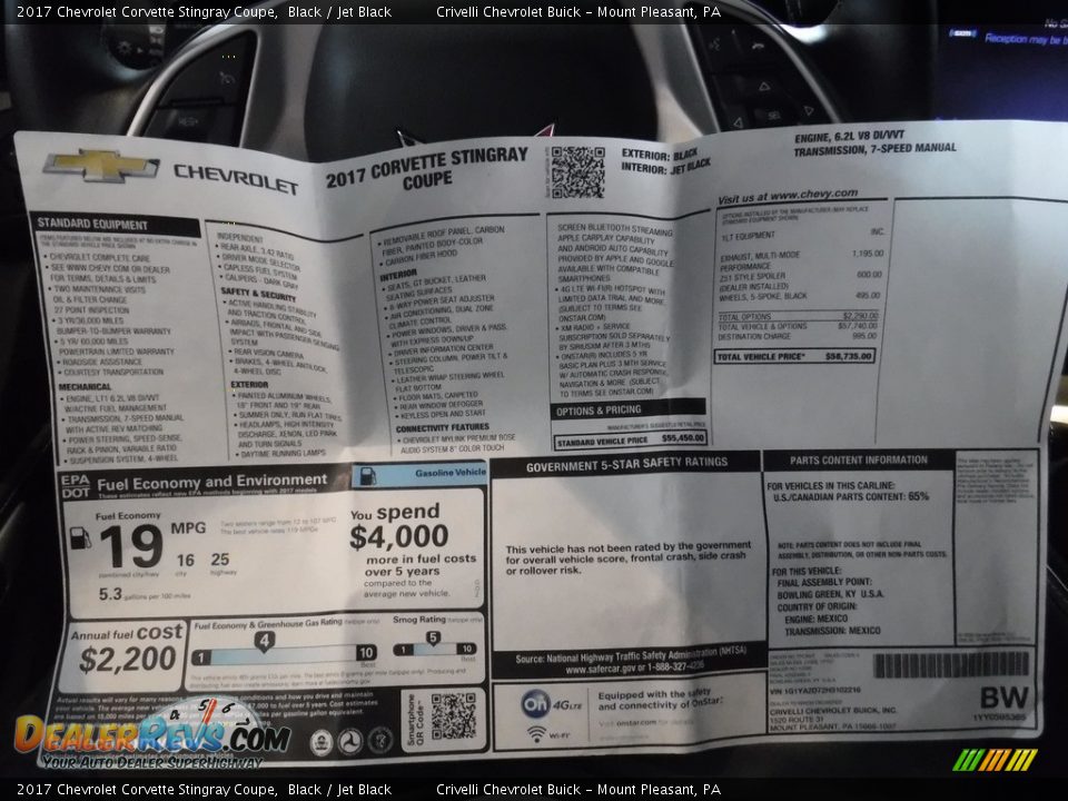 2017 Chevrolet Corvette Stingray Coupe Window Sticker Photo #34