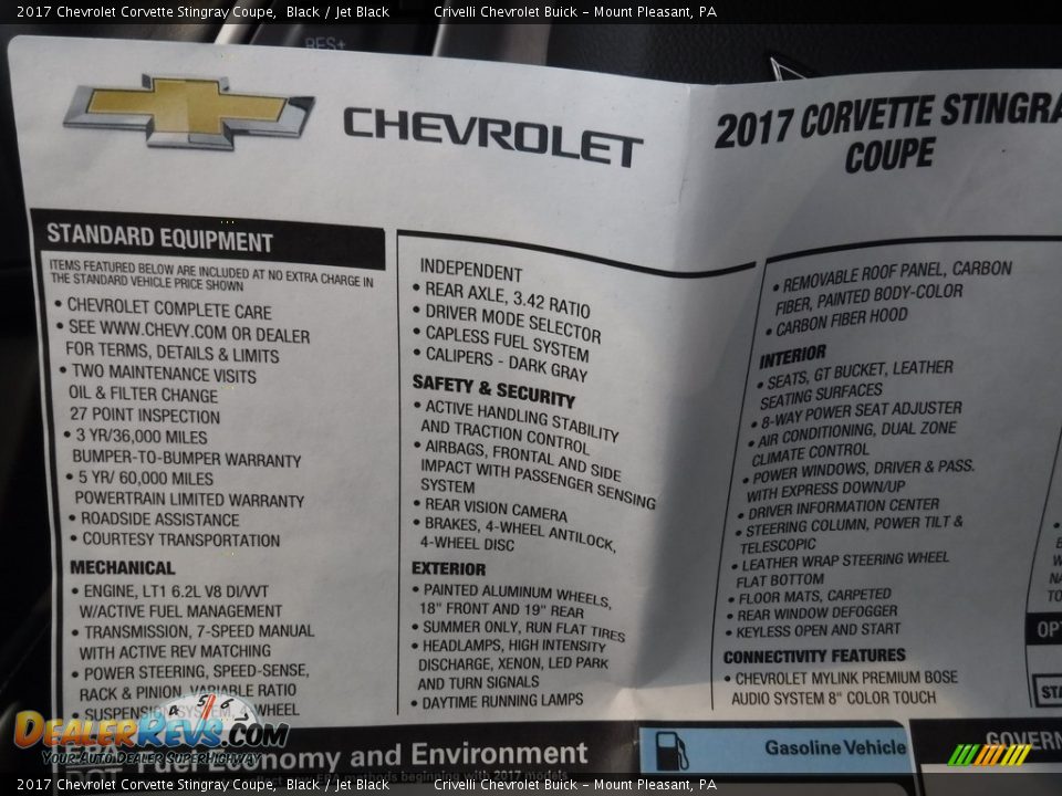 2017 Chevrolet Corvette Stingray Coupe Window Sticker Photo #36