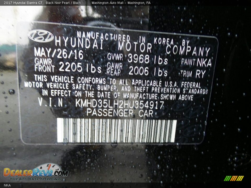 Hyundai Color Code NKA Black Noir Pearl