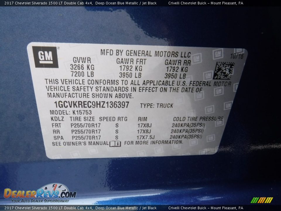 2017 Chevrolet Silverado 1500 LT Double Cab 4x4 Deep Ocean Blue Metallic / Jet Black Photo #20