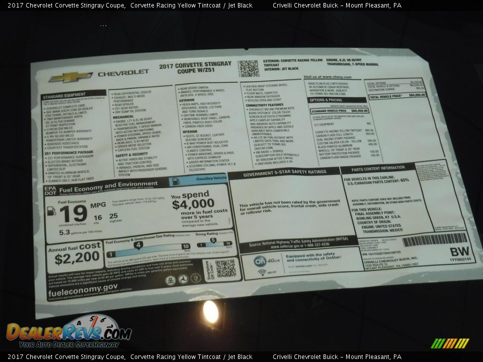 2017 Chevrolet Corvette Stingray Coupe Window Sticker Photo #16