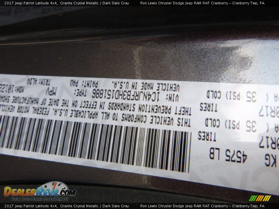 2017 Jeep Patriot Latitude 4x4 Granite Crystal Metallic / Dark Slate Gray Photo #15