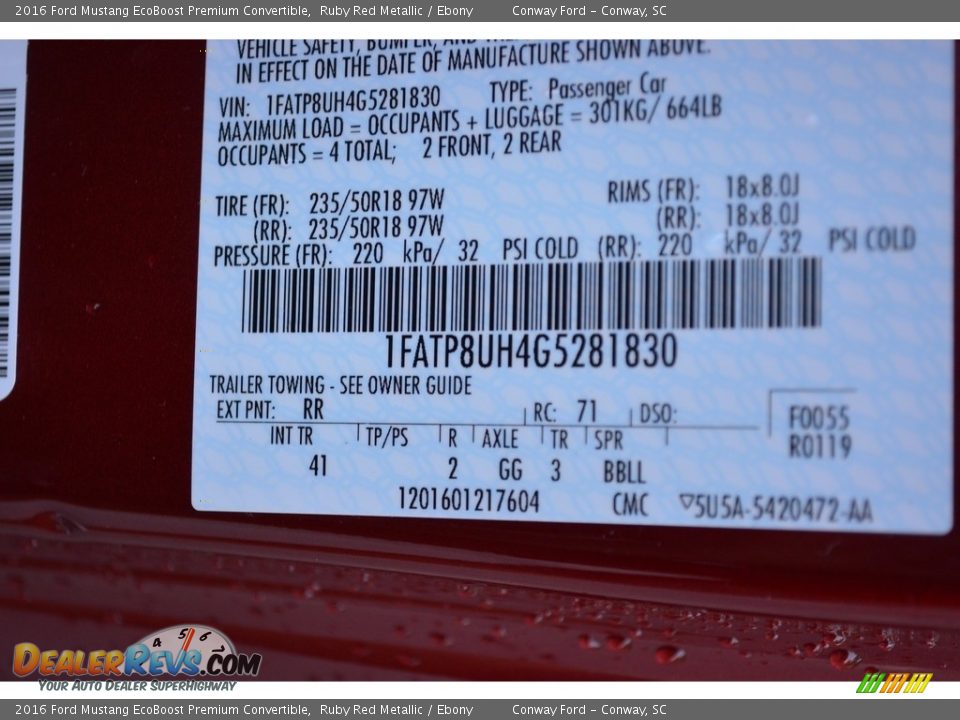 2016 Ford Mustang EcoBoost Premium Convertible Ruby Red Metallic / Ebony Photo #10