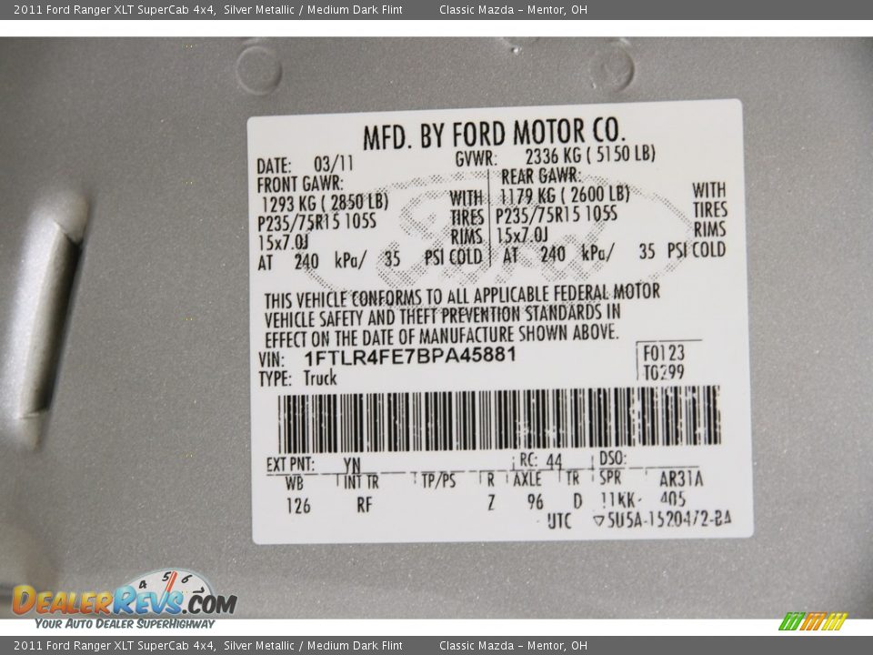 2011 Ford Ranger XLT SuperCab 4x4 Silver Metallic / Medium Dark Flint Photo #15