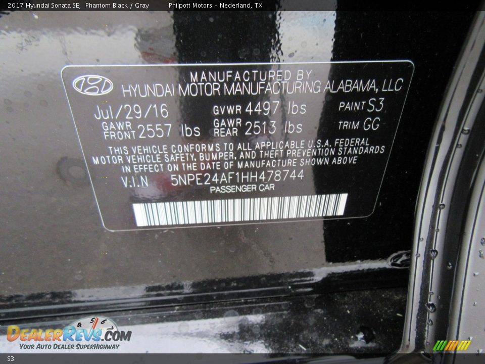 Hyundai Color Code S3 Phantom Black