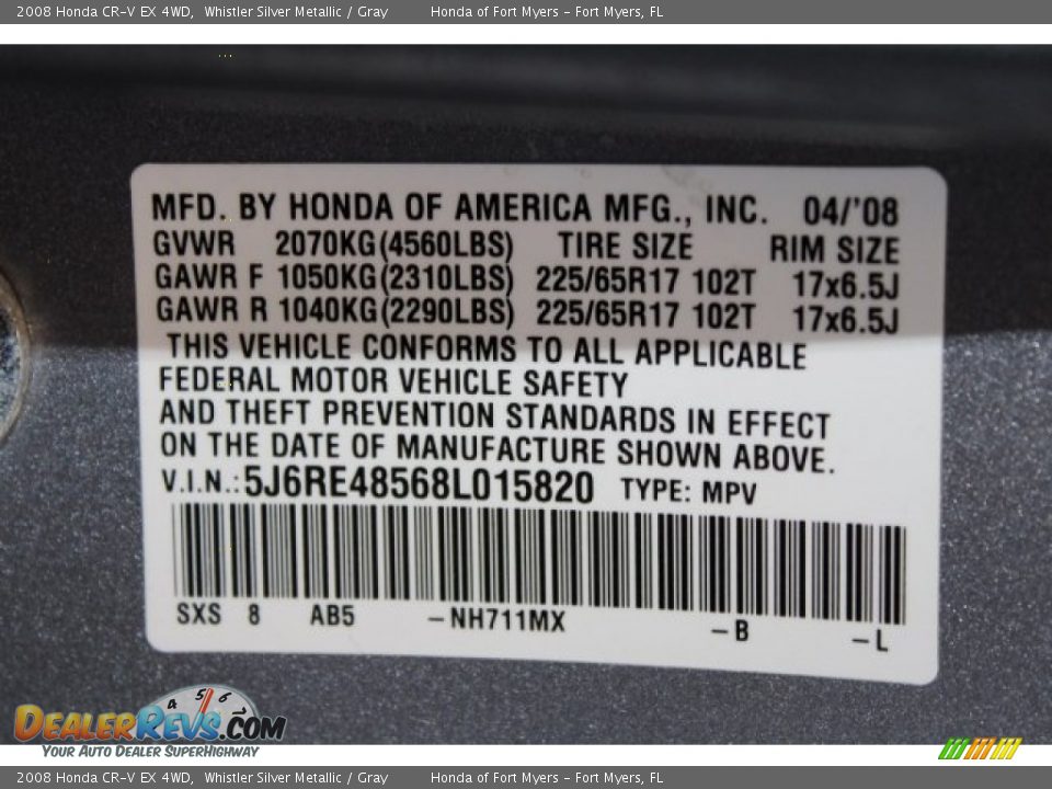2008 Honda CR-V EX 4WD Whistler Silver Metallic / Gray Photo #31