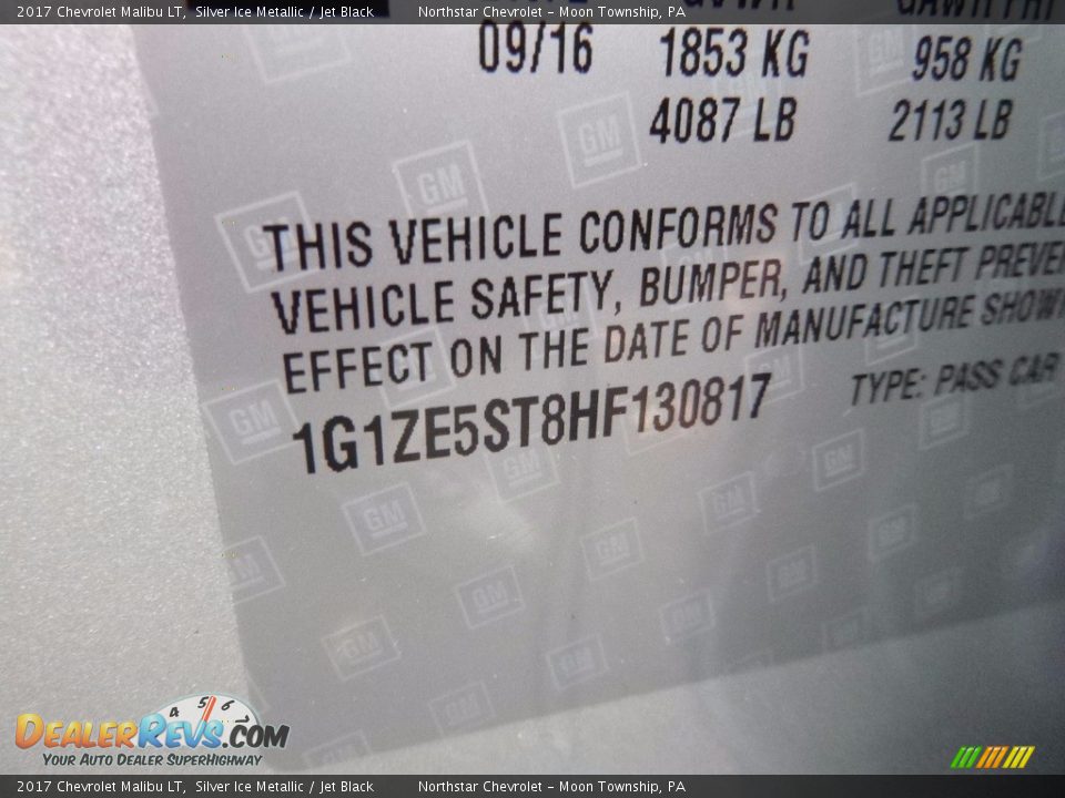 2017 Chevrolet Malibu LT Silver Ice Metallic / Jet Black Photo #15