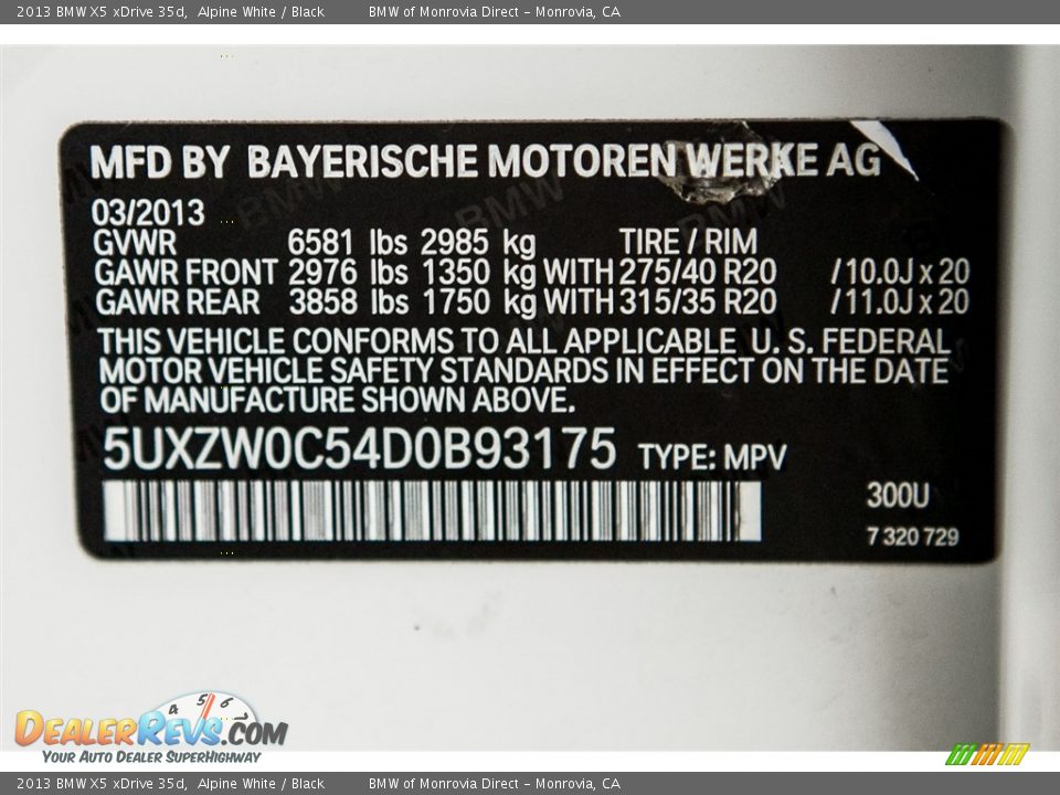 2013 BMW X5 xDrive 35d Alpine White / Black Photo #21