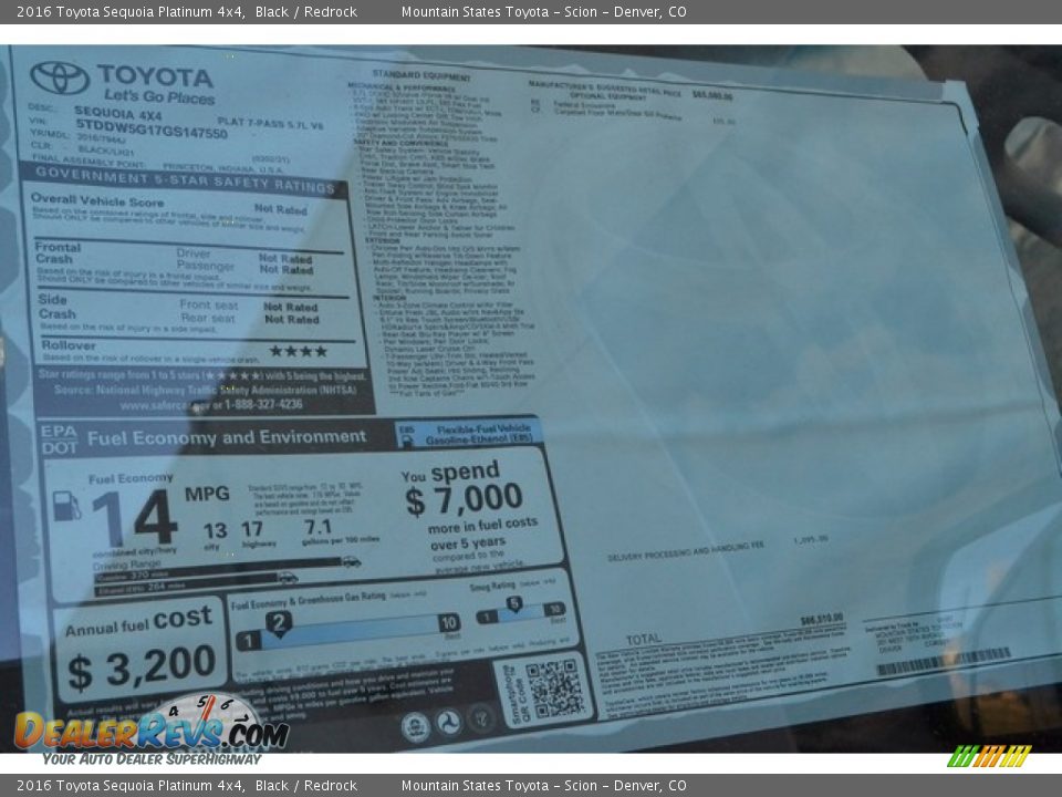 2016 Toyota Sequoia Platinum 4x4 Black / Redrock Photo #12